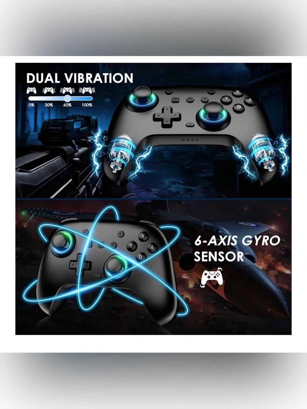 Wireless Black Game Controller with RGB Joystick Accent